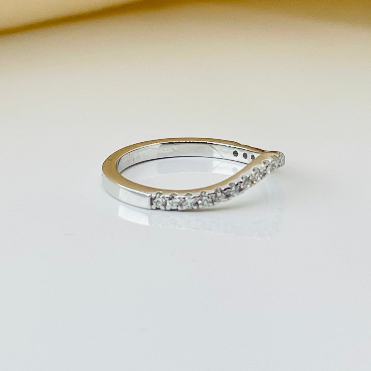 Curved Pave Diamond Wedding Band 14K Solid Gold