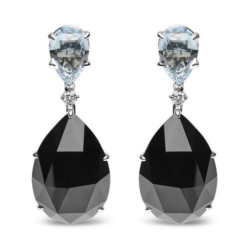 18K White Gold 1/5 Cttw Diamond with Pear Cut Sky Blue Topaz and