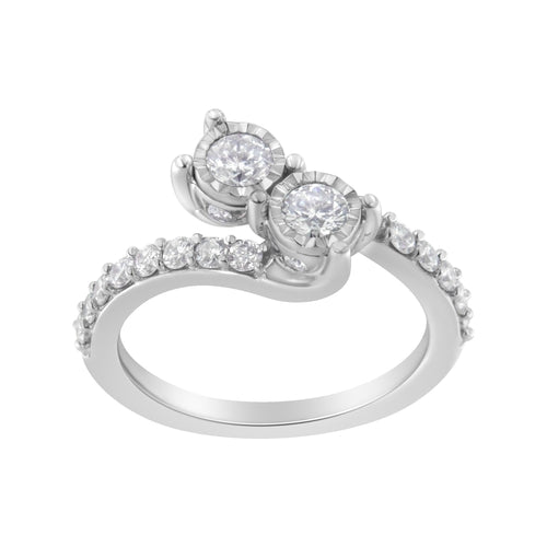 10K White Gold Two-Stone Miracle-Set Diamond Bypass Ring (1 Cttw, H-I bingut-4b.myshopify.com product_type