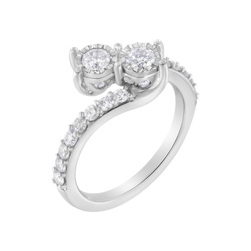 10K White Gold Two-Stone Miracle-Set Diamond Bypass Ring (1 Cttw, H-I bingut-4b.myshopify.com product_type