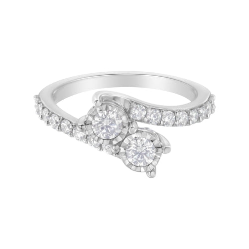 10K White Gold Two-Stone Miracle-Set Diamond Bypass Ring (1 Cttw, H-I bingut-4b.myshopify.com product_type