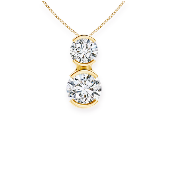 14K Solid Gold Dubble Diamond Half Bezel Setting Pendant