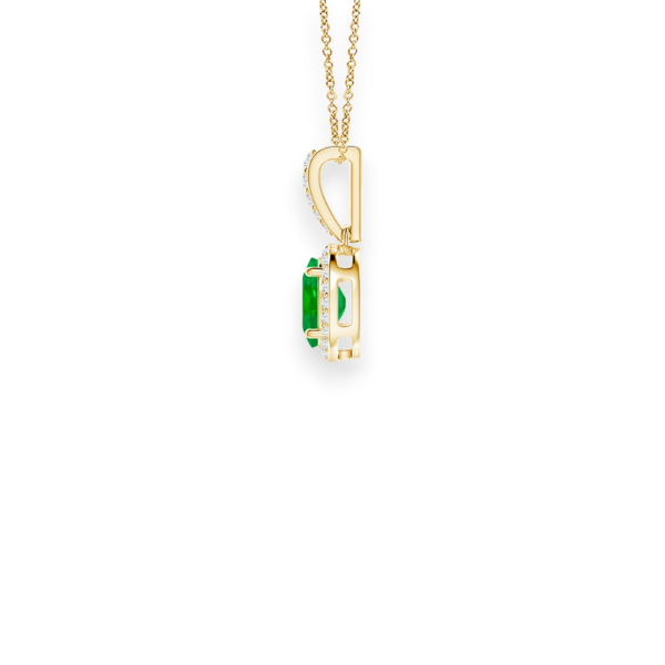 14K Solid Gold Genuine Emerald Halo Diamond Necklace-2