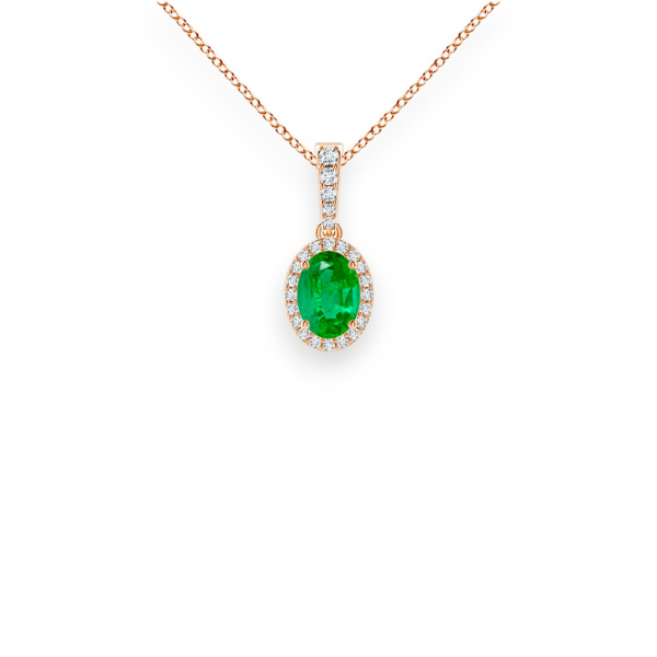 14K Solid Gold Genuine Emerald Halo Diamond Necklace-3