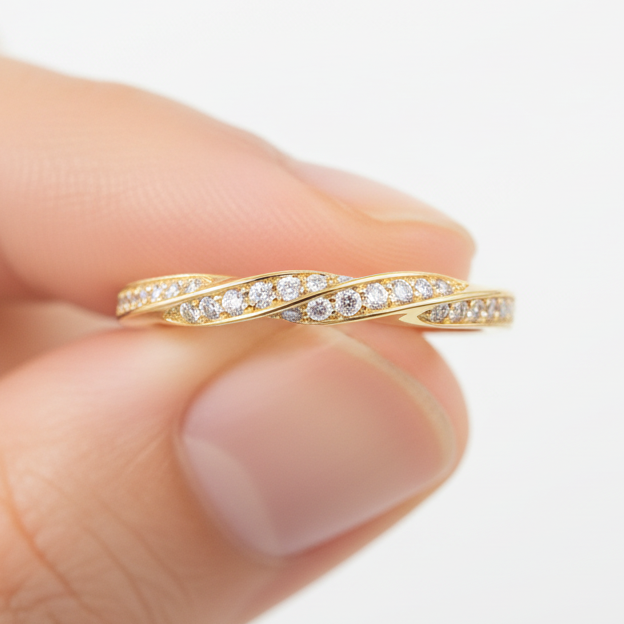 14K Solid Gold Twisted Half Line Diamond Ring Band bingut-4b.myshopify.com n/a