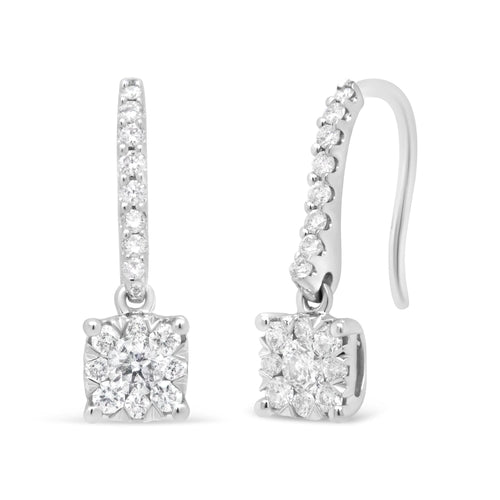 14K White 1/2 Cttw Round Diamond Halo Dangle Hook Earring - (H-I bingut-4b.myshopify.com product_type