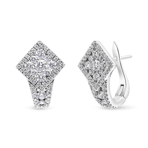 18K White Gold 1 1/10 Cttw Round Diamond Cluster with Halo Hoop Huggie bingut-4b.myshopify.com product_type