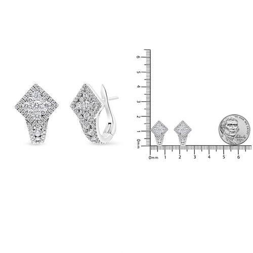 18K White Gold 1 1/10 Cttw Round Diamond Cluster with Halo Hoop Huggie bingut-4b.myshopify.com product_type
