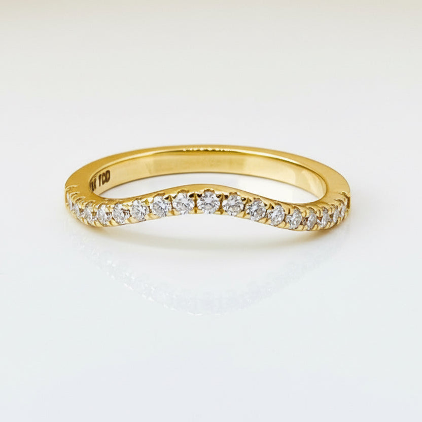 Curved Pave Diamond Wedding Band 14K Solid Gold