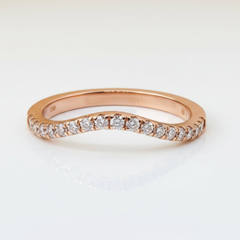 Curved Pave Diamond Wedding Band 14K Solid Gold