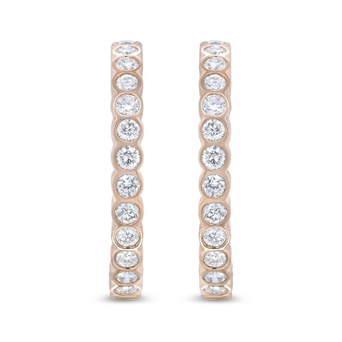 18K Rose Gold 1 Cttw Round Bezel-Set Diamond Hoop Earrings (F-G Color,
