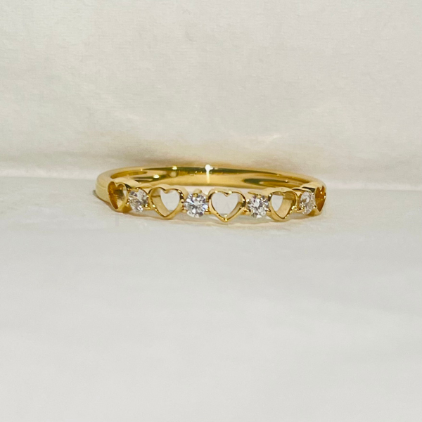 Heart Shape 14K Solid Gold Diamond Stacking Ring Band