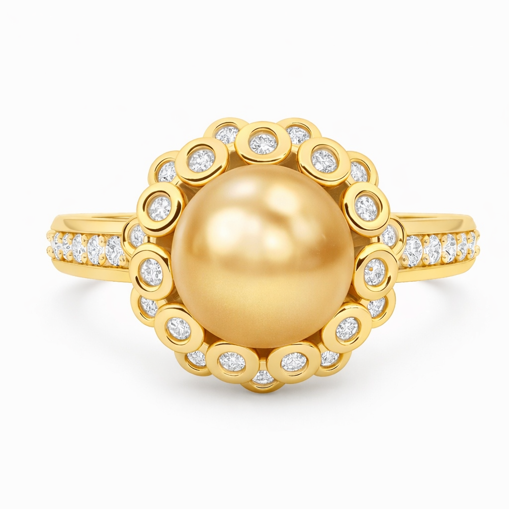 10 mm Champagne tone South Sea Pearl 14K Solid Gold Pearl Ring