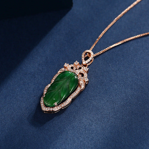 18K Gold Inlaid Emerald Necklace with Diamond Details