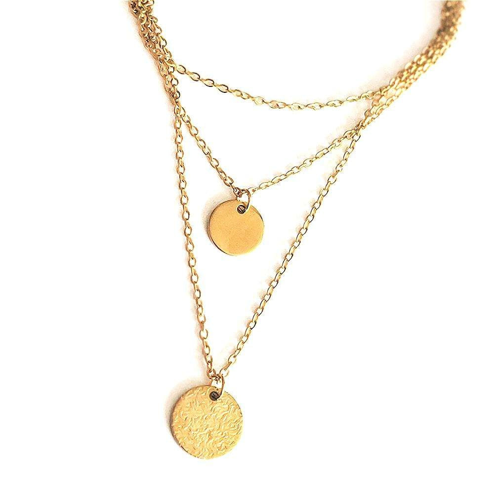 Delicate 14K Gold-Plated Bar & Coin Layered Choker Necklace | Vloy