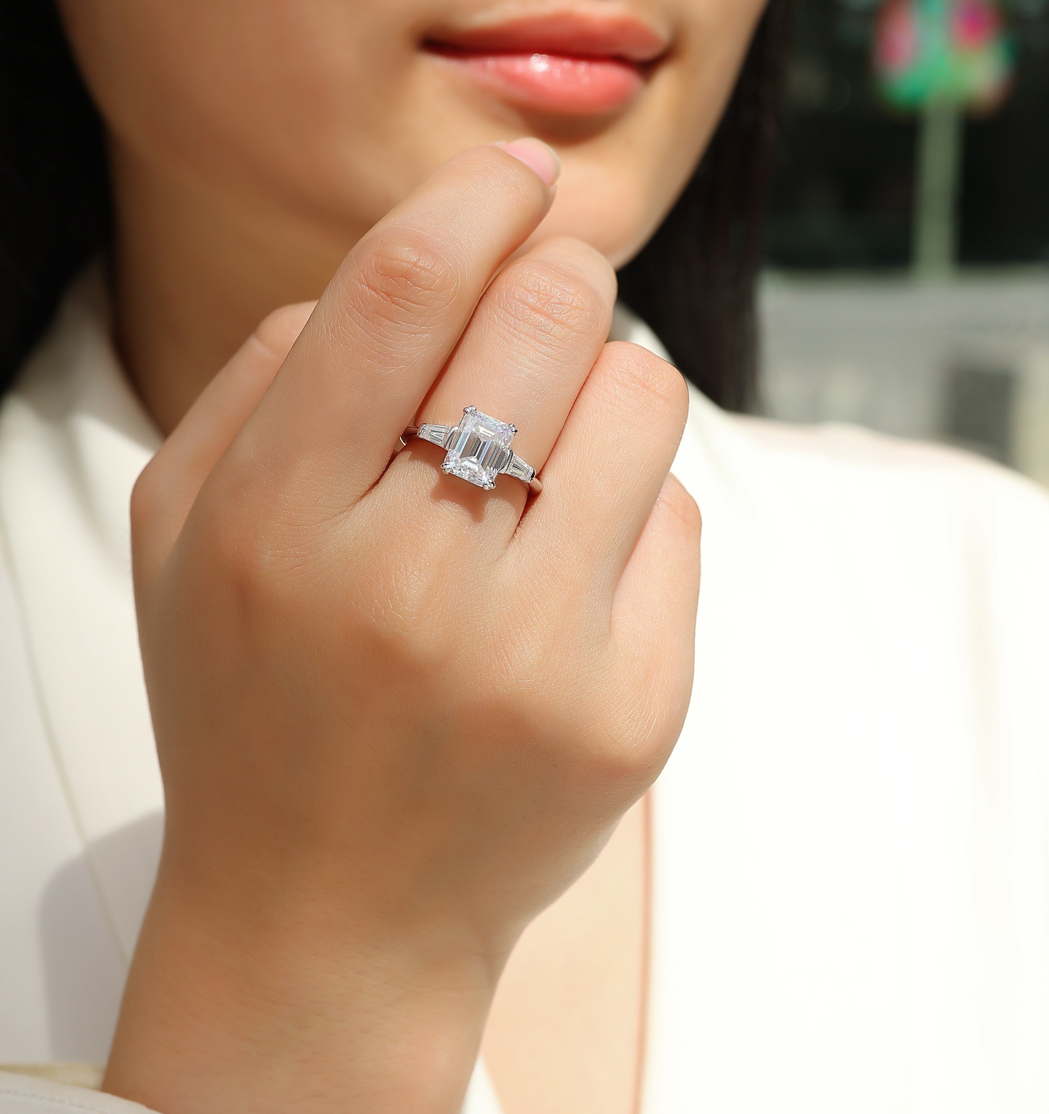 Octagonal Moissanite S925 Silver Platinum-Plated Statement Ring | Vloy