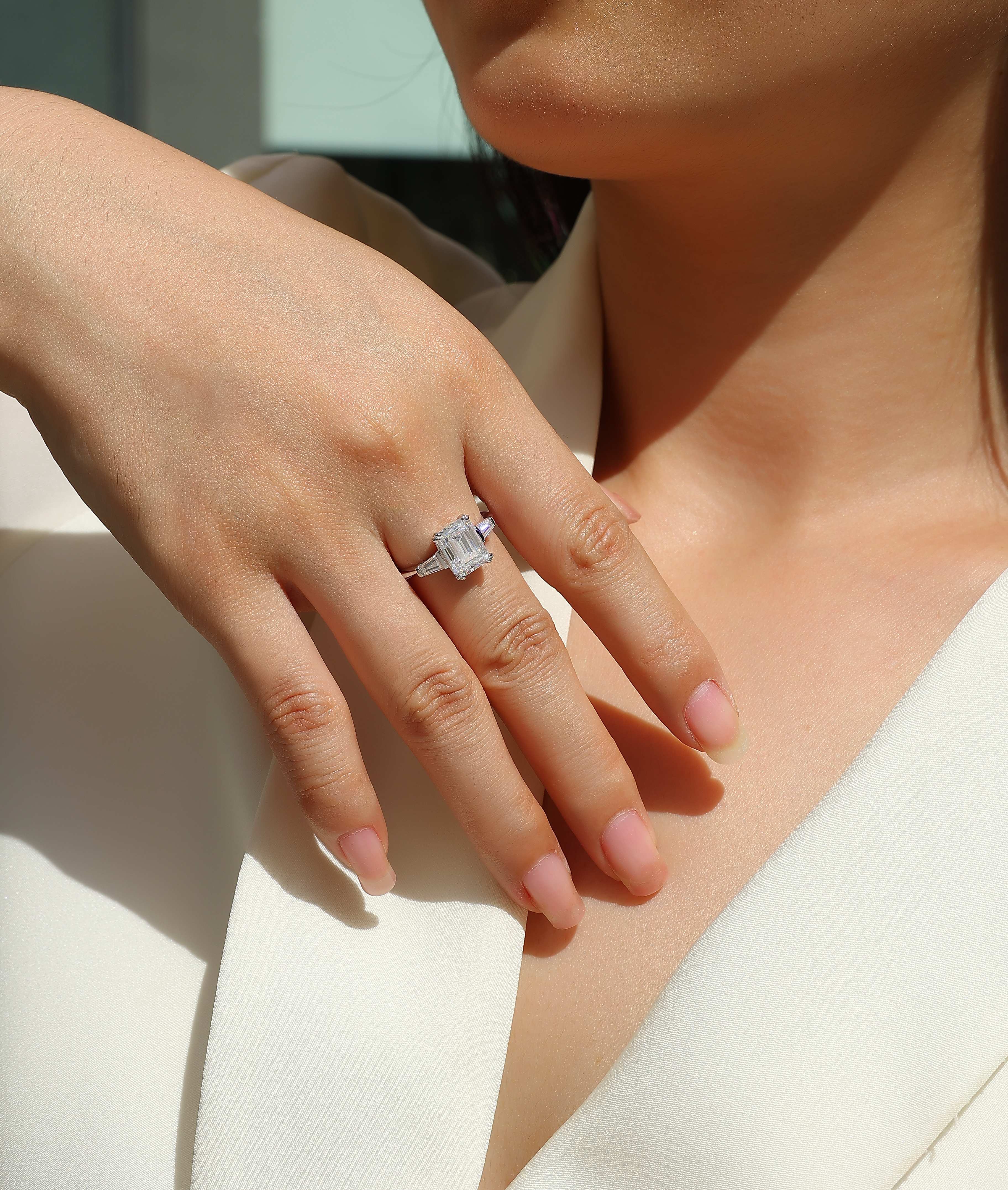 Octagonal Moissanite S925 Silver Platinum-Plated Statement Ring | Vloy