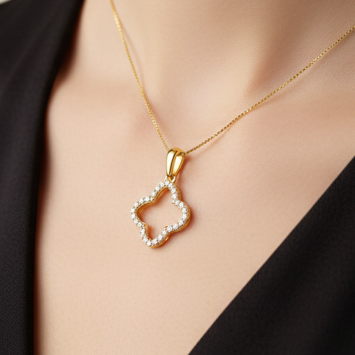 14K Solid Gold Clover Diamond Necklace
