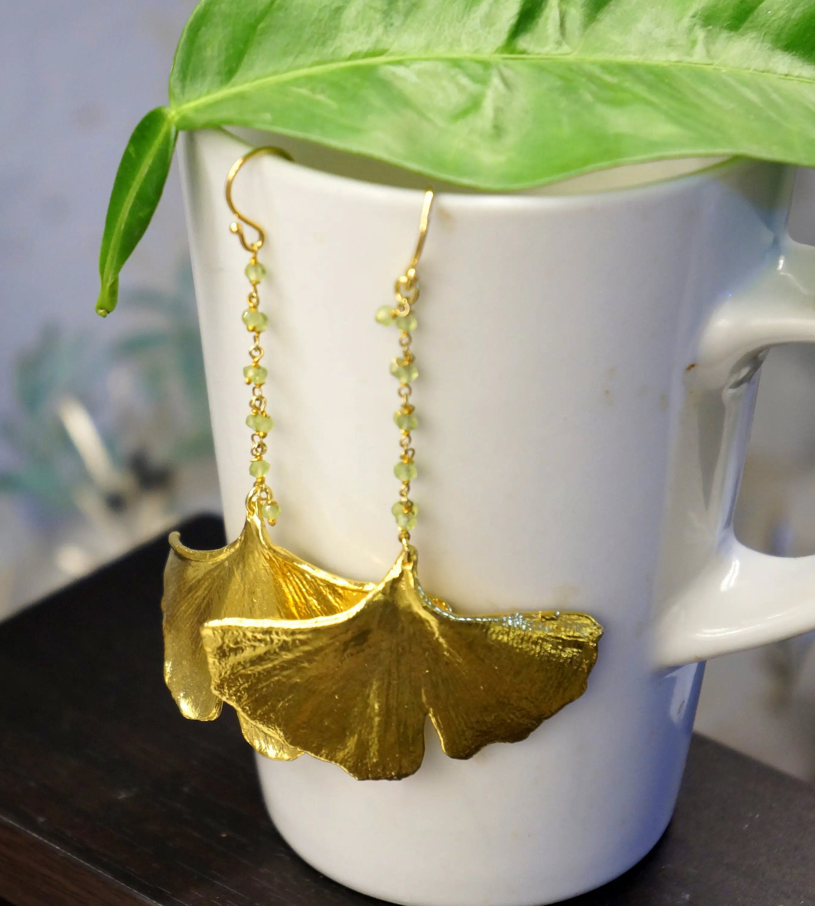 Ginkgo Leaf Earrings: Long Gold Dipped on Sterling Silver bingut-4b.myshopify.com n/a