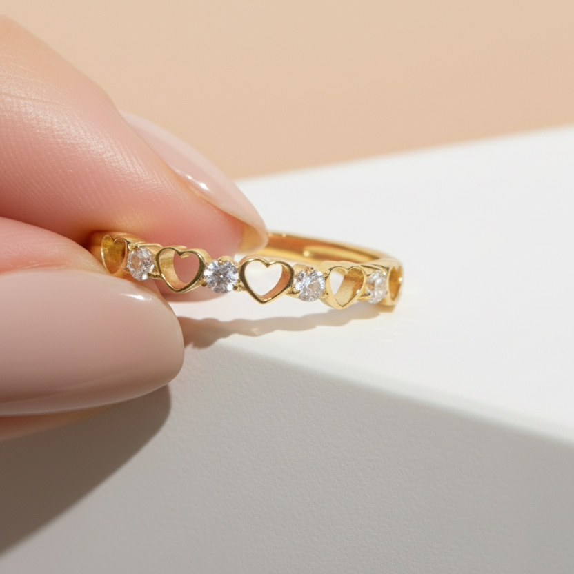 Heart Shape 14K Solid Gold Diamond Stacking Ring Band
