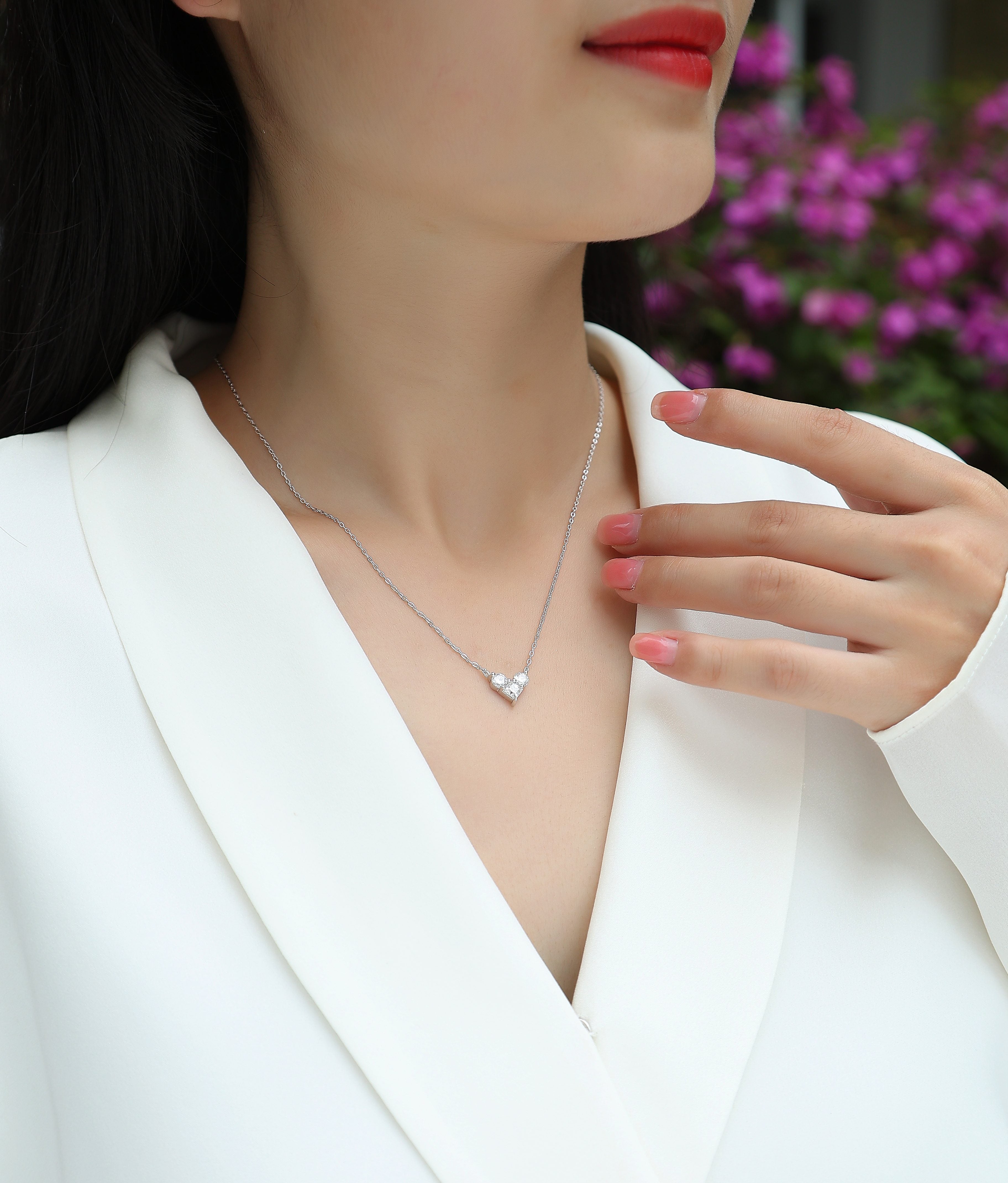 Square-Cut Moissanite S925 Silver Pendant Necklace Set | Vloy
