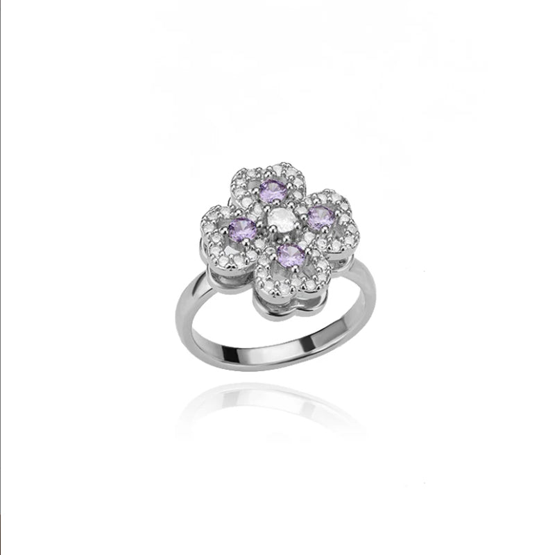 Sparkling Zircon Four-Leaf Clover Adjustable Ring | Vloy
