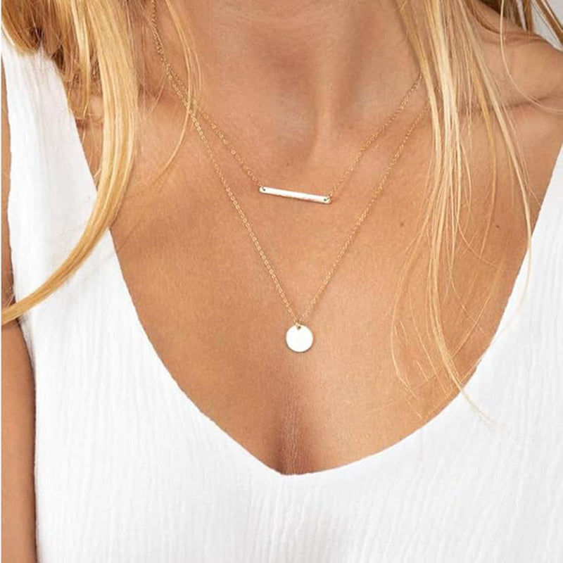 Handmade 14K Gold-Plated CZ Y-Pendant Layered Choker Necklace | Vloy