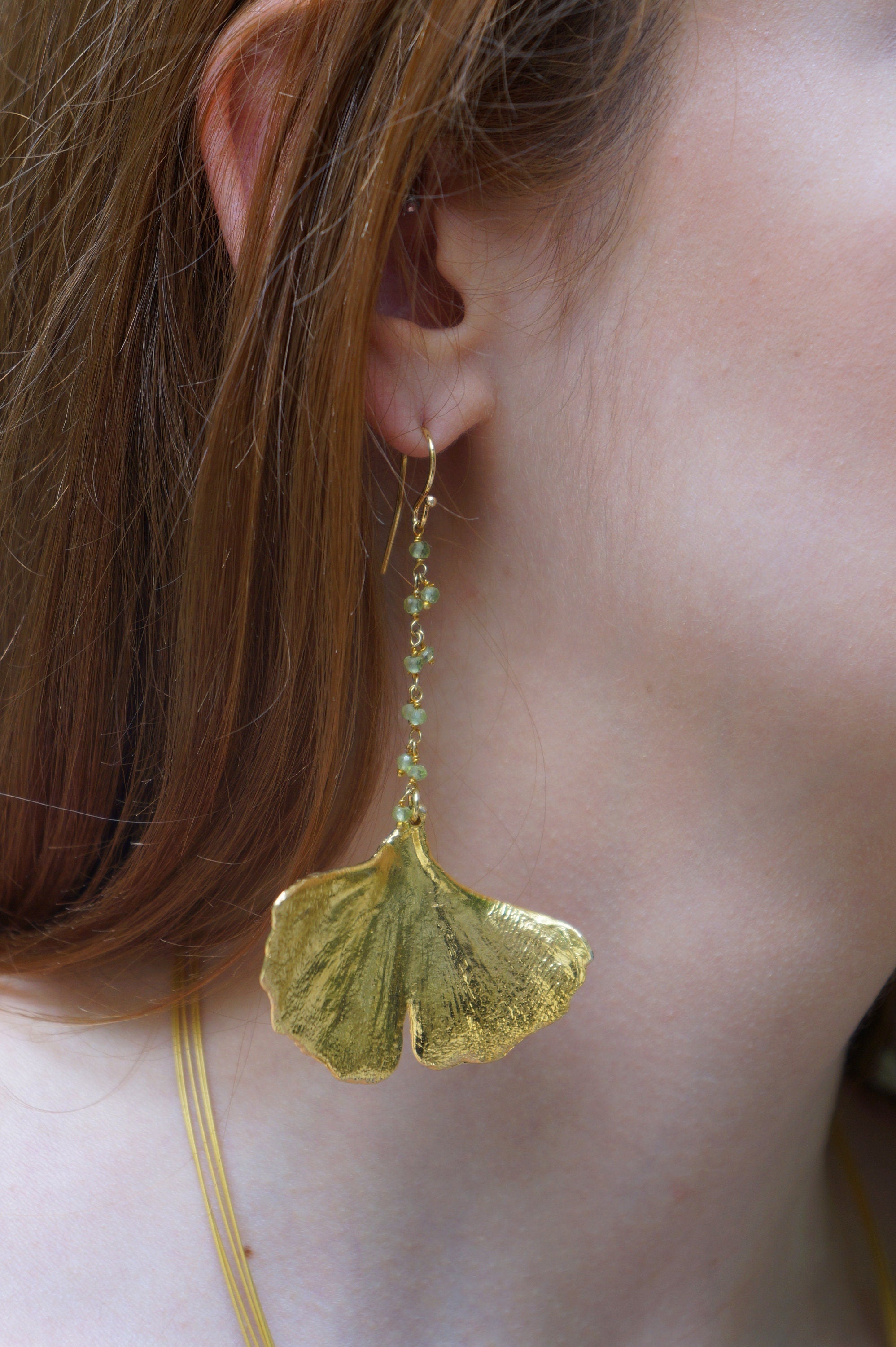 Ginkgo Leaf Earrings: Long Gold Dipped on Sterling Silver