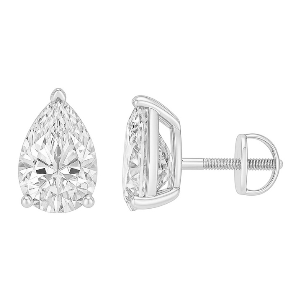 Pear Cut Prong Setting Solitaire Diamond 14K Solid Gold Earrings Stud - IGI Certified