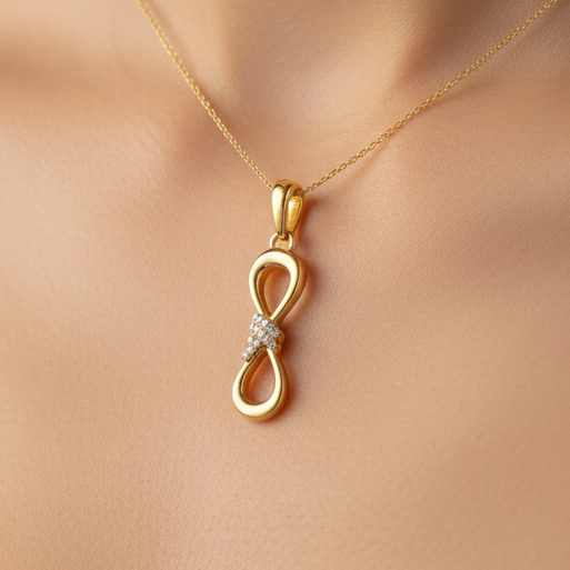 14K Solid Gold Bowtie Diamond Necklace