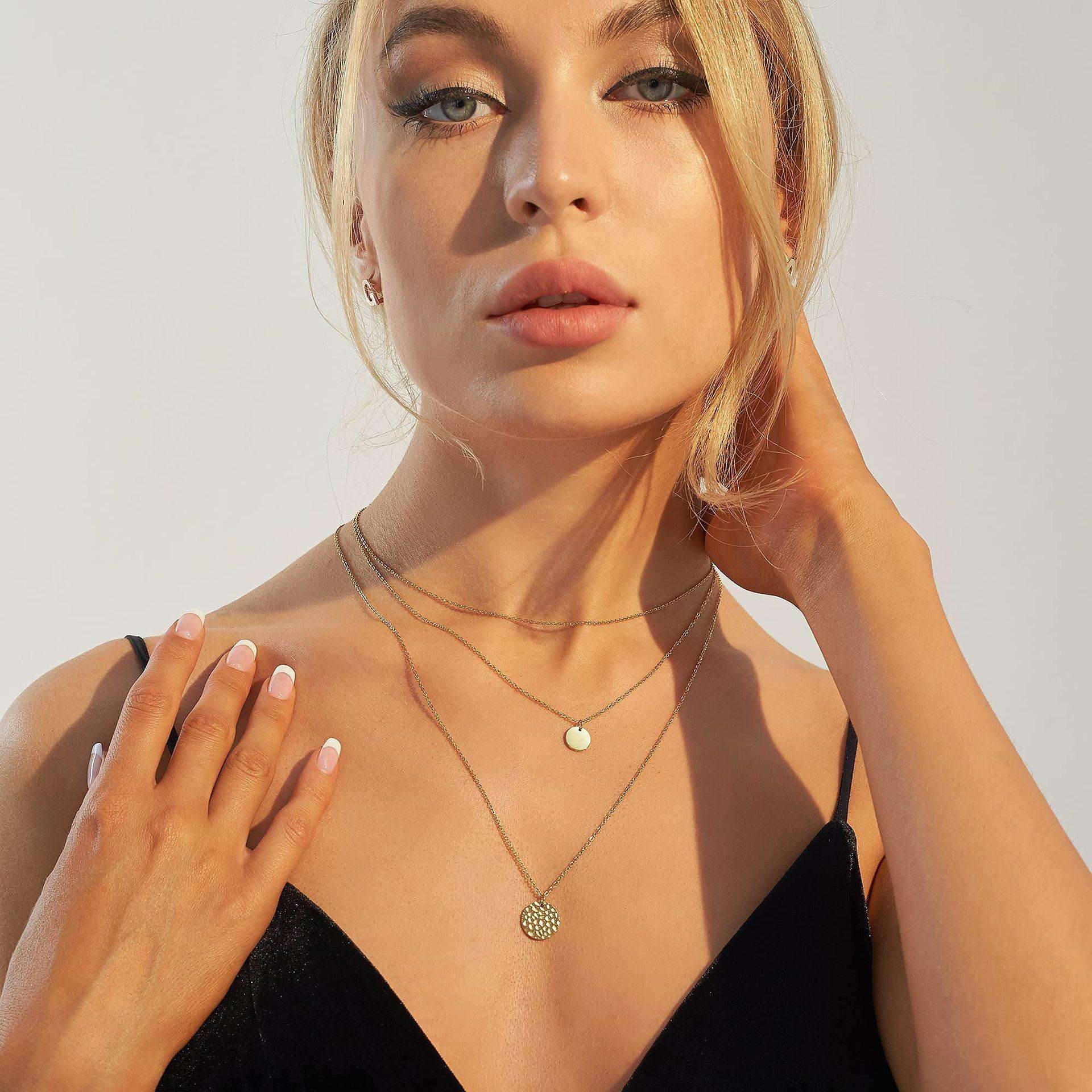 Delicate 14K Gold-Plated Bar & Coin Layered Choker Necklace | Vloy