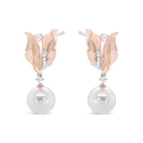 14K Rose Gold 1/6 Cttw Round Diamond and 8mm Round Pearl Floral Drop bingut-4b.myshopify.com product_type