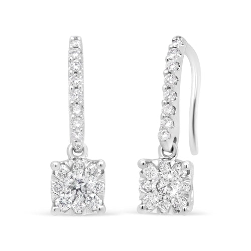 14K White 1/2 Cttw Round Diamond Halo Dangle Hook Earring - (H-I bingut-4b.myshopify.com product_type