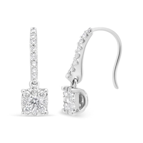 14K White 1/2 Cttw Round Diamond Halo Dangle Hook Earring - (H-I bingut-4b.myshopify.com product_type