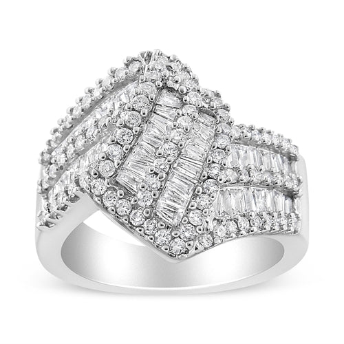 14K White Gold 1-1/2 Cttw Round and Baguette Diamond Bypass Cocktail bingut-4b.myshopify.com product_type
