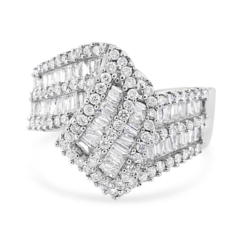 14K White Gold 1-1/2 Cttw Round and Baguette Diamond Bypass Cocktail bingut-4b.myshopify.com product_type
