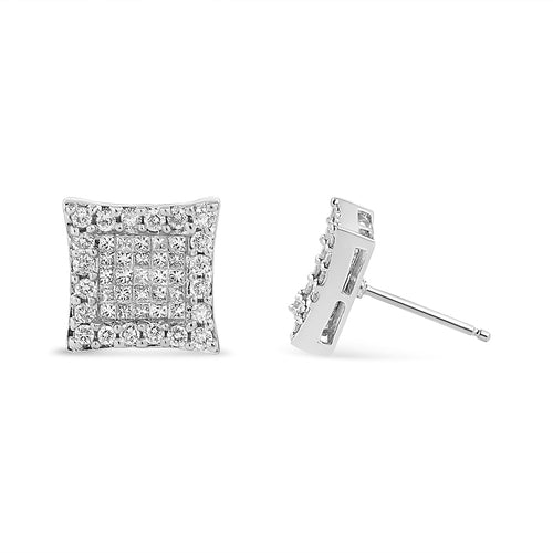 14K White Gold 1.00 Cttw Princess And Round-Cut Diamond Square Stud bingut-4b.myshopify.com product_type