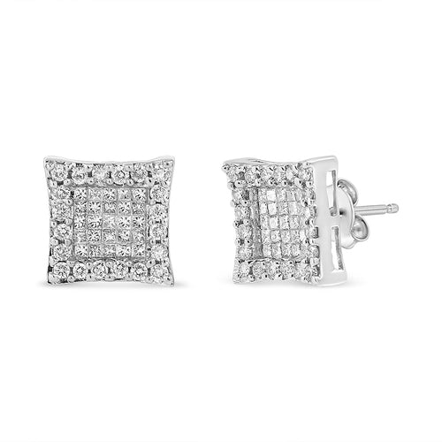 14K White Gold 1.00 Cttw Princess And Round-Cut Diamond Square Stud bingut-4b.myshopify.com product_type