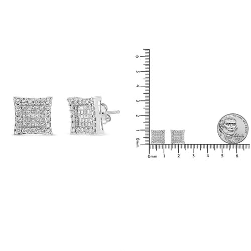 14K White Gold 1.00 Cttw Princess And Round-Cut Diamond Square Stud bingut-4b.myshopify.com product_type