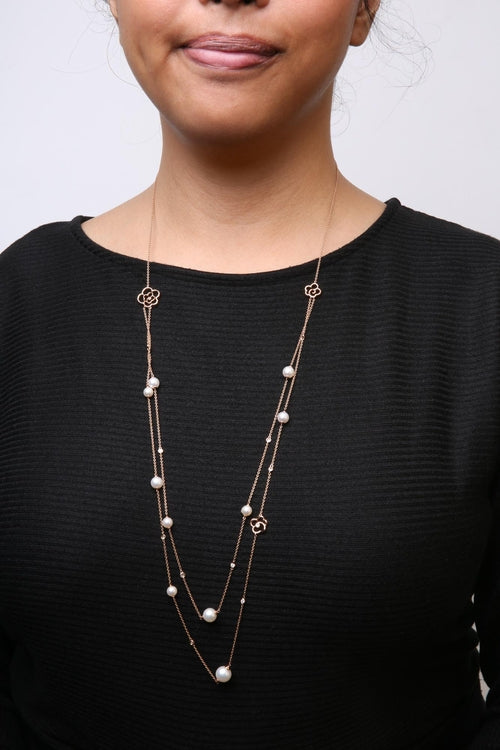 18K Rose Gold 1/2 Cttw Diamond and Freshwater Pearl Double Strand bingut-4b.myshopify.com product_type