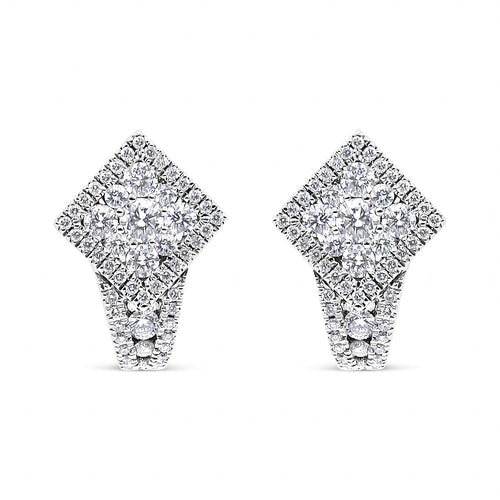 18K White Gold 1 1/10 Cttw Round Diamond Cluster with Halo Hoop Huggie bingut-4b.myshopify.com product_type