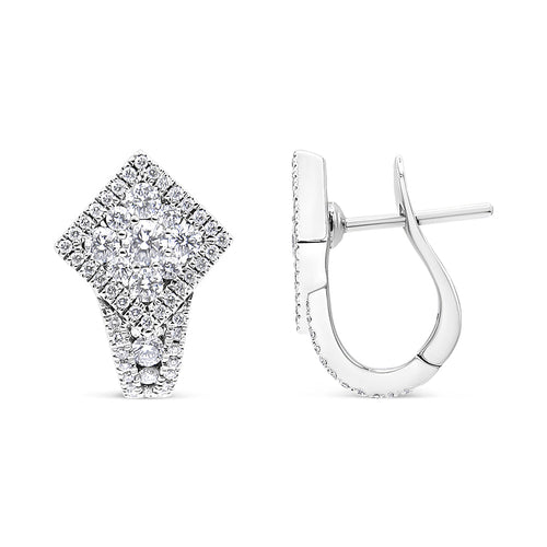 18K White Gold 1 1/10 Cttw Round Diamond Cluster with Halo Hoop Huggie bingut-4b.myshopify.com product_type