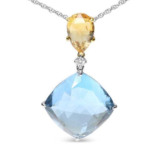 18K White and Yellow Gold Diamond Accent and Yellow Citrine and Sky