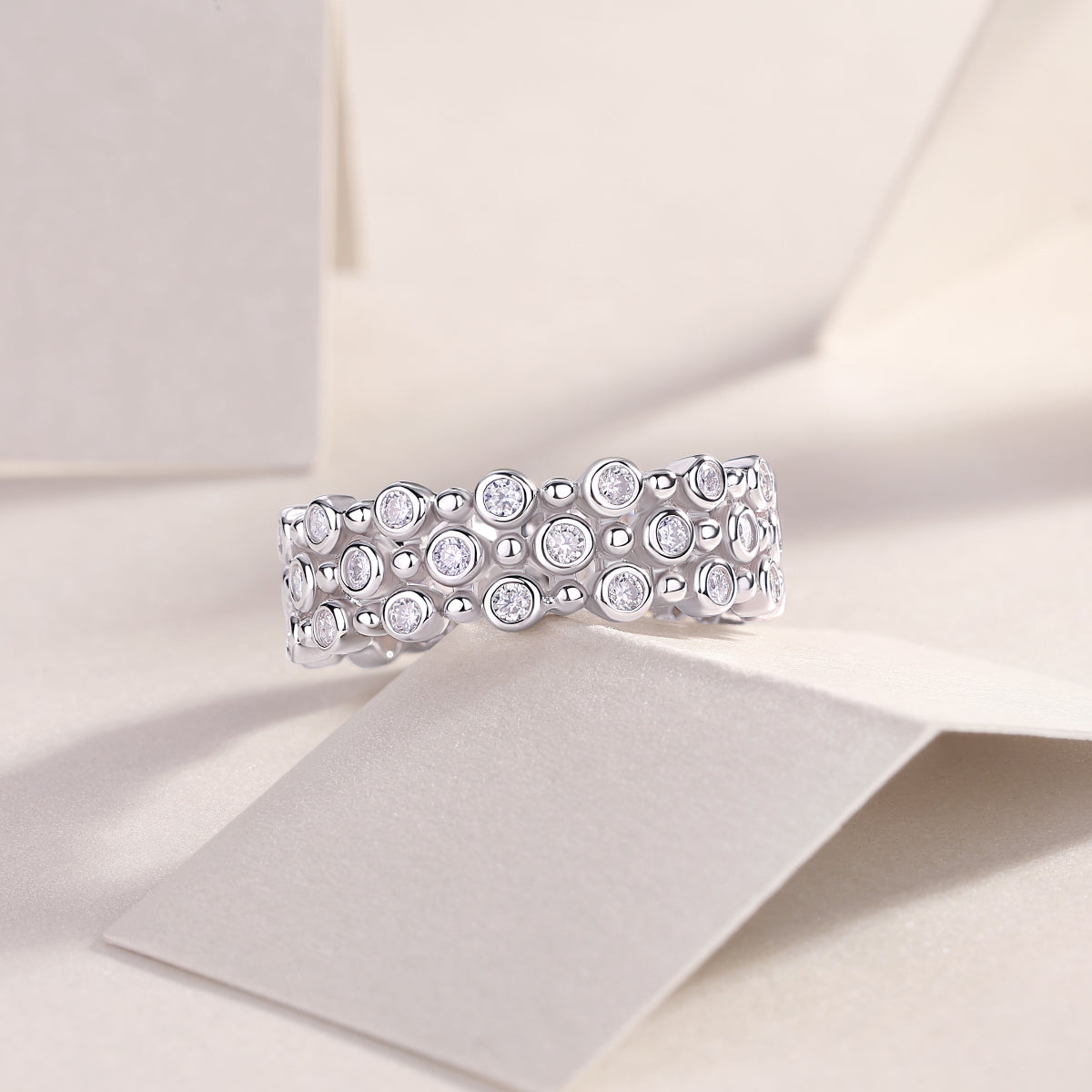 Multi-Row Moissanite S925 Silver Luxury Statement Ring | Vloy