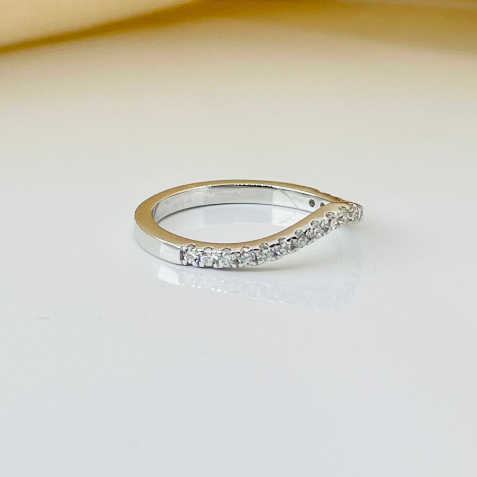 Curved Pave Diamond Wedding Band 14K Solid Gold