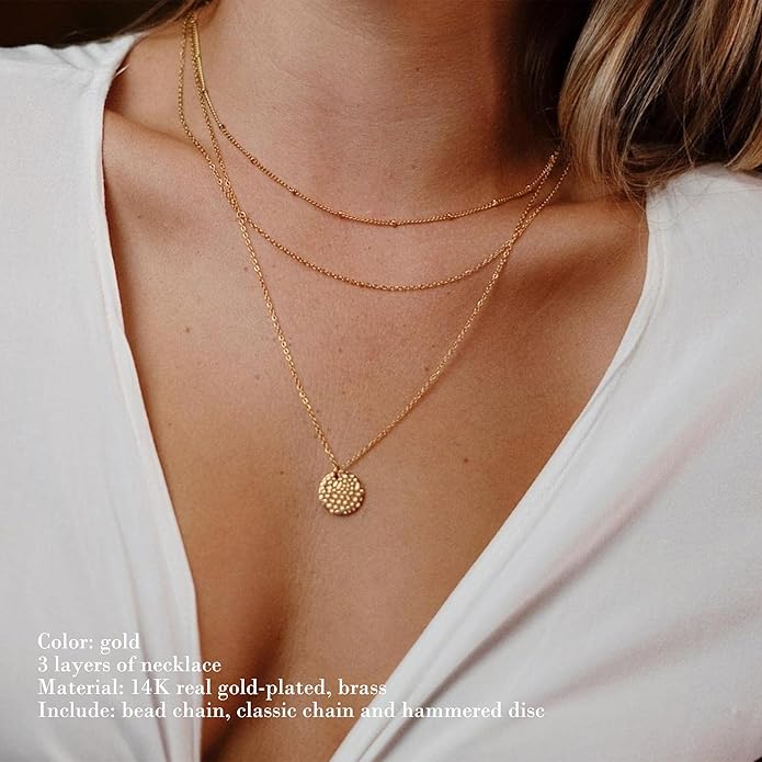 Elegant 14K Gold-Plated Hammered Coin Layered Necklace | Vloy
