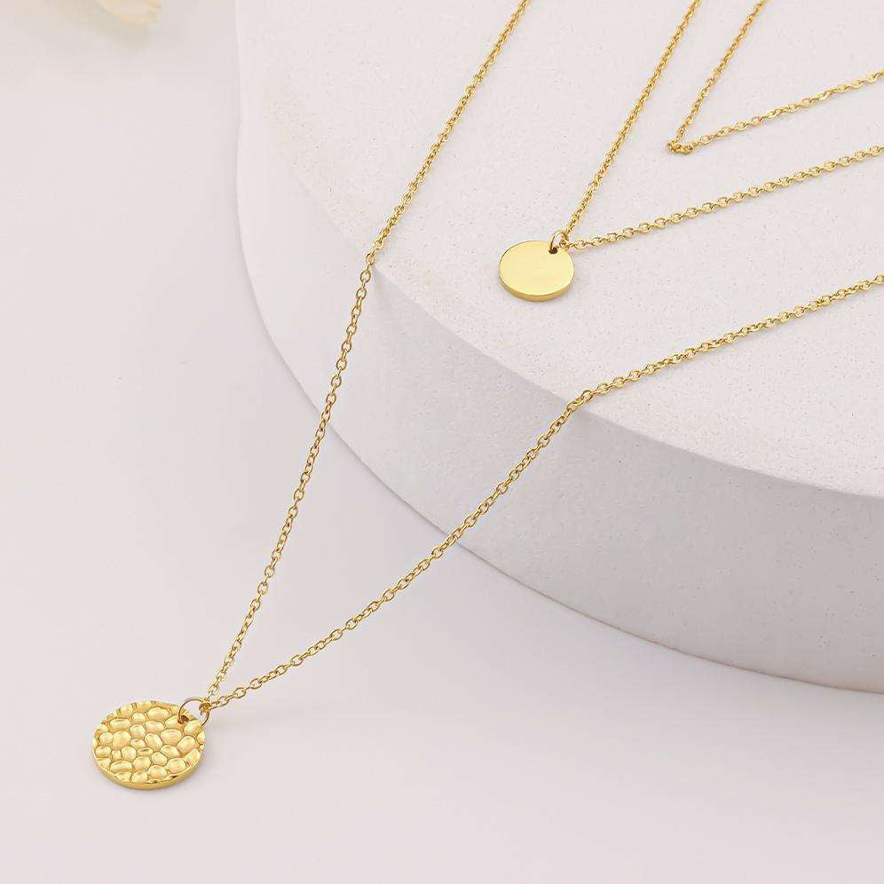 Delicate 14K Gold-Plated Bar & Coin Layered Choker Necklace | Vloy