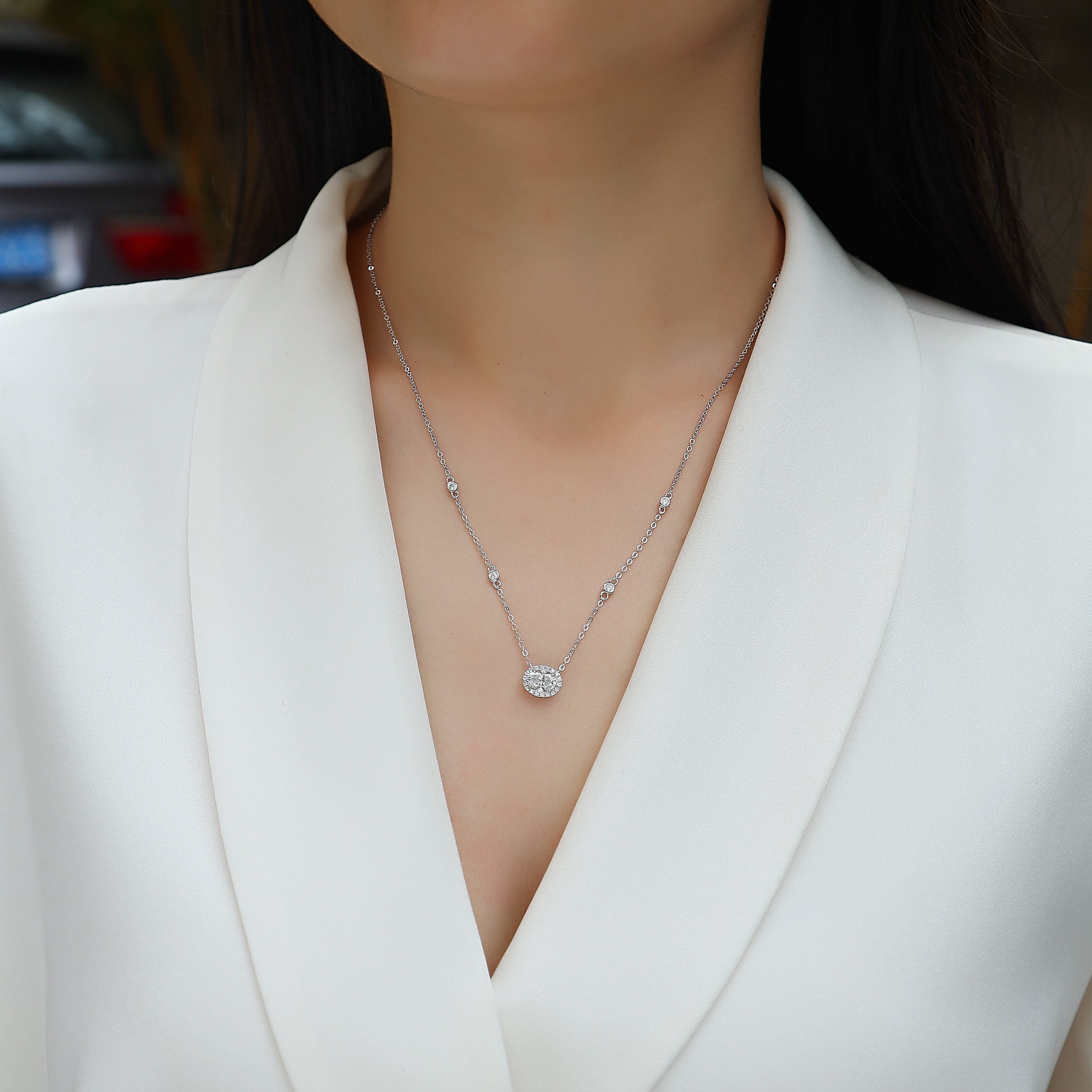 Oval Moissanite S925 Silver Platinum-Plated Pendant Necklace | Vloy