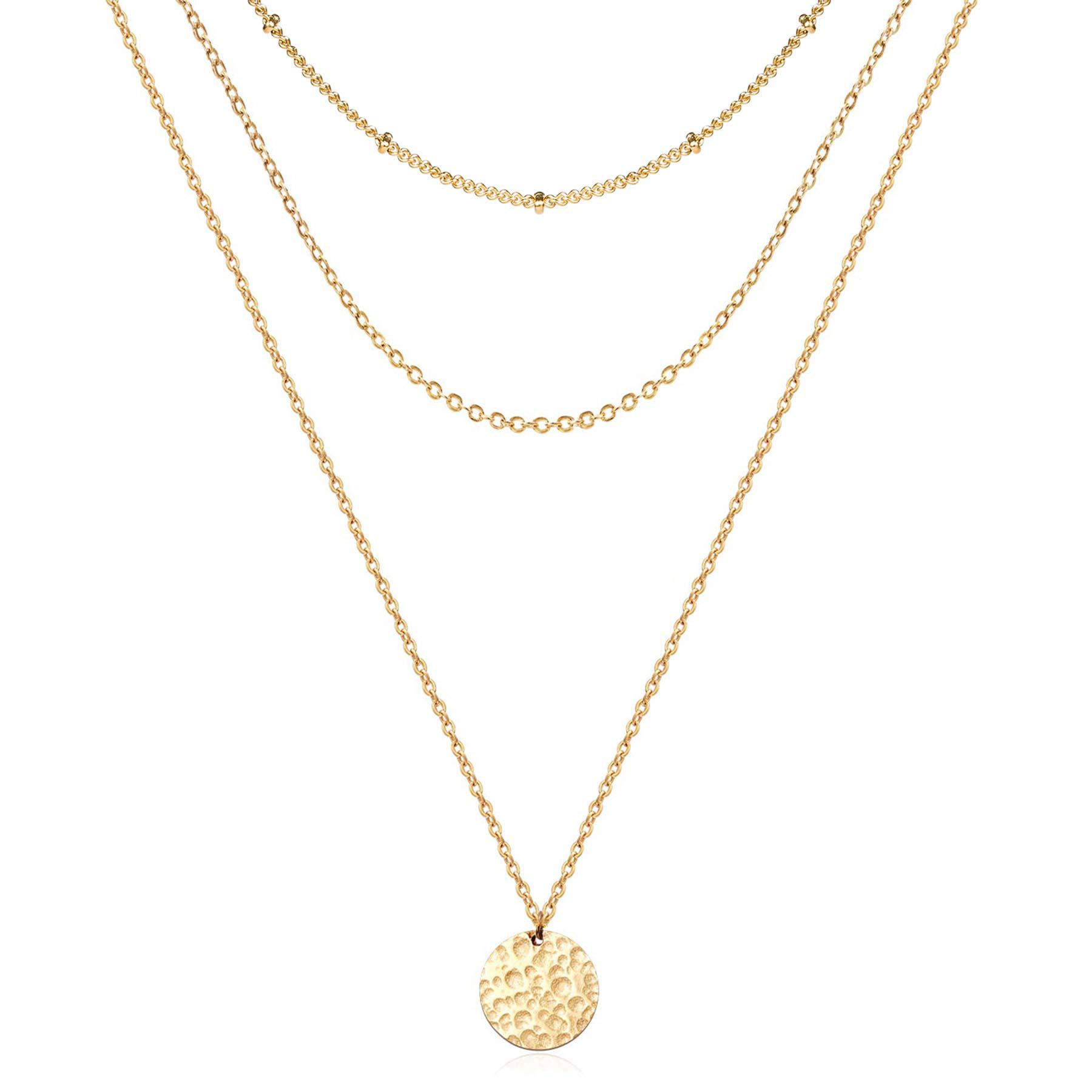 Elegant 14K Gold-Plated Hammered Coin Layered Necklace | Vloy