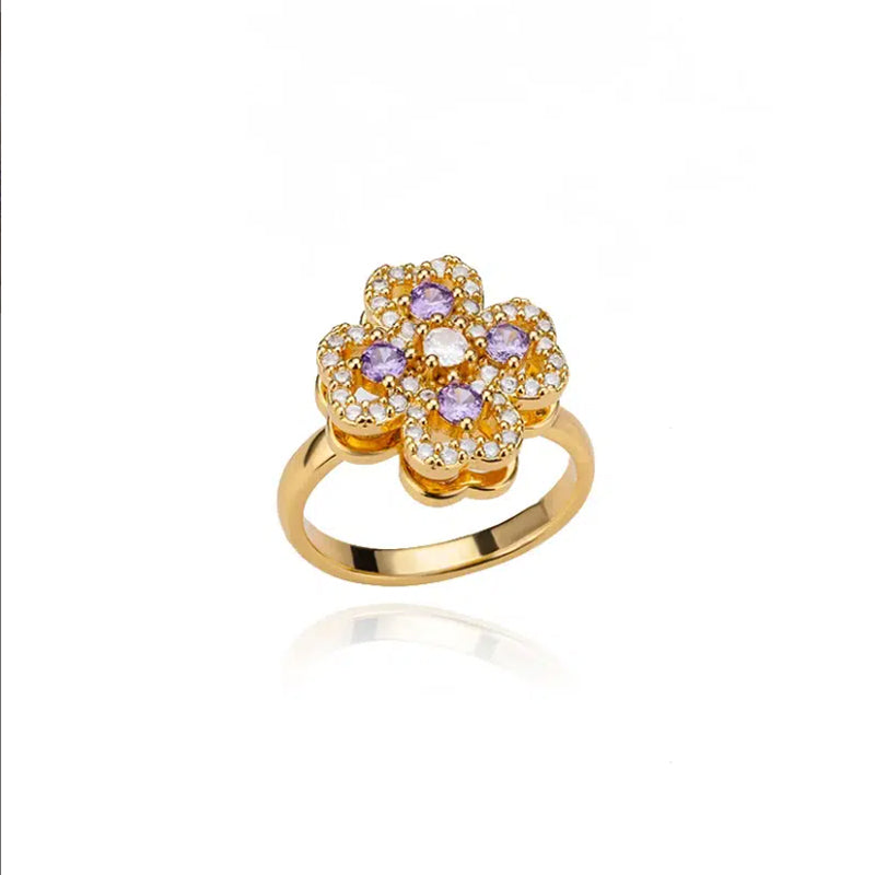 Sparkling Zircon Four-Leaf Clover Adjustable Ring | Vloy